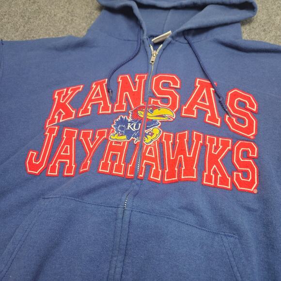 Vintage Y2K Kansas Jayhawks Hoodie Large Blue Rock Chalk University Champion - Picture 2 of 8